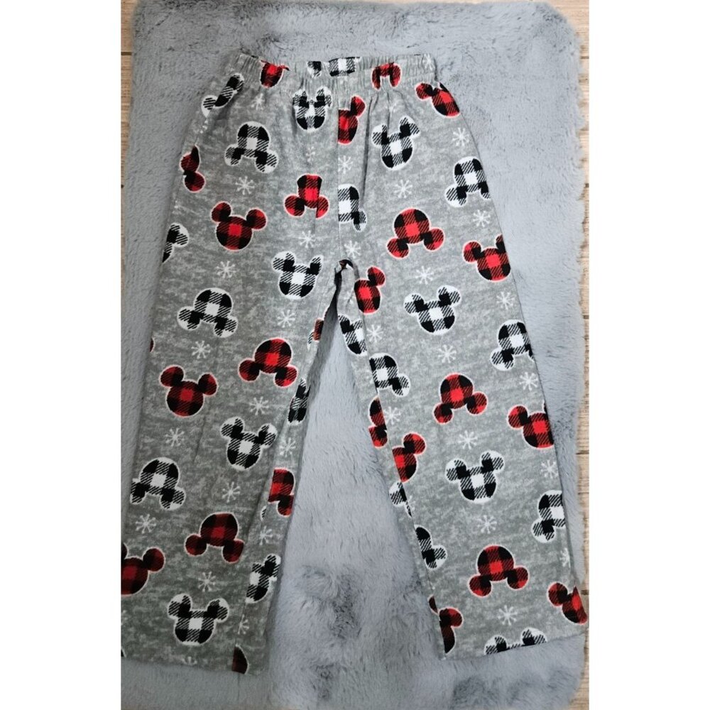 Disney Kids Pajama Pants Size 5 Gray Plaid Mickey Mouse Christmas Theme